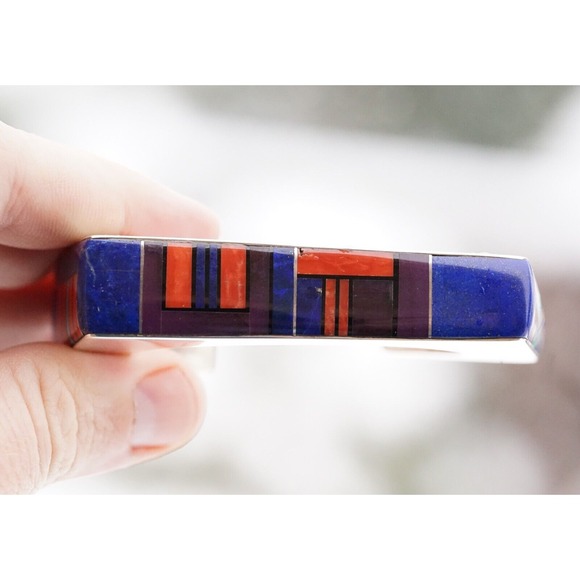 Jim Harrison Navajo Native Indian Sterling Inlay Multi Stone Cuff Bracelet Heavy - Picture 14 of 17